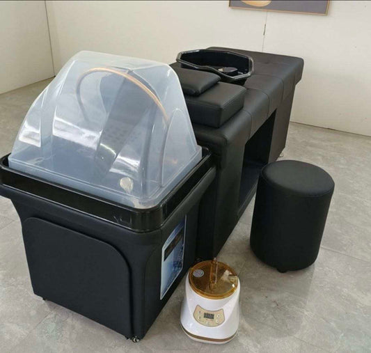Shop A-List Beauty Daul Performance Head Spa Bed With Shampoo Basin. The pinnacle of comfort and convenience for hair washing. Ideal for hair & beauty salons, hospitals, hotels and spas. Its sleek design and advanced features redefine the hair washing experience.  Acrylic Plumbing Shampoo Basin PU Leather Shampoo Massage Bed Steam Fumigation Scalp Therapy Water Circulation Stool