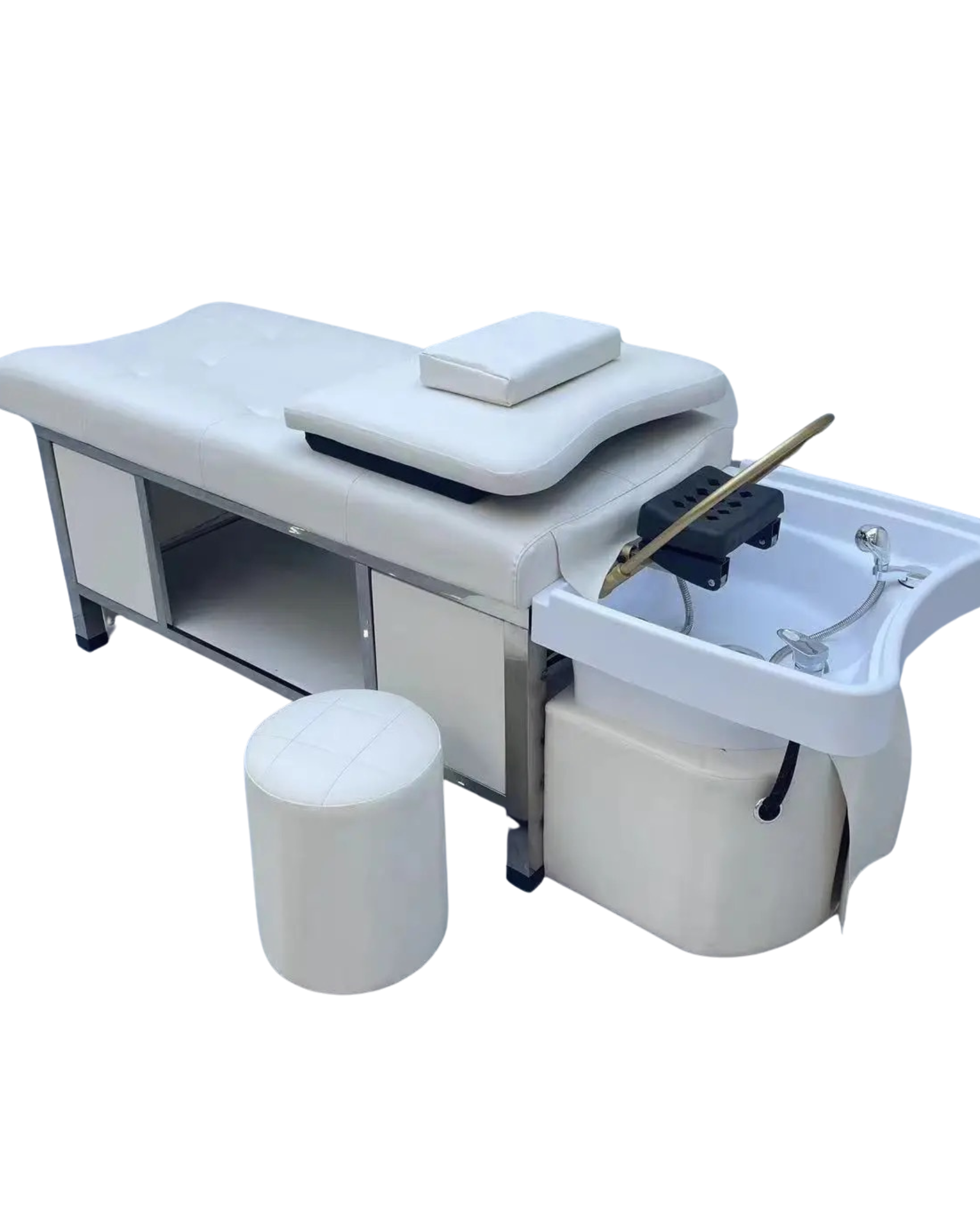 Shop Alist Beauty Conveniece Shampo Headspa Bed + Basin & Stool . The pinnacle of comfort and convenience for hair washing. Ideal for hair & beauty salons, hospitals, hotels and spas. Its sleek design and advanced features redefine the hair washing experience.  Acrylic Basin Made for Plumbing PU Leather with Metal Frame Bed Water Circulation Scalp Therapy Steam Fumigation Stool 110V Plug
